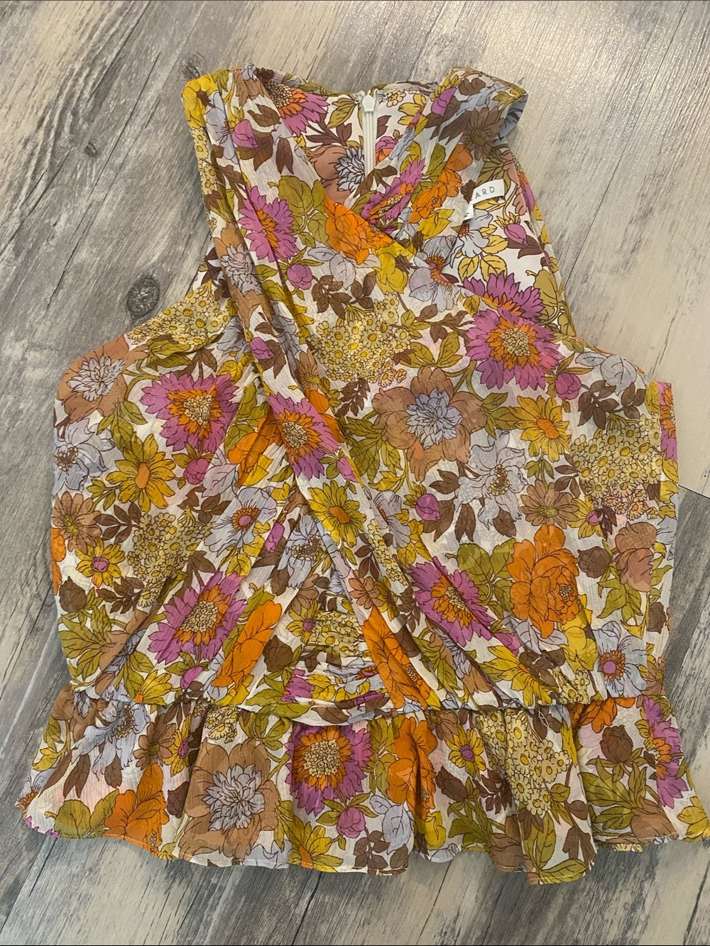 Veronica Beard Silk Kailani Garden Floral Top Stone Multi Sz 2 - Picture 9 of 11